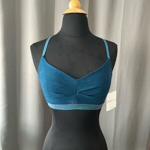 Beyond Yoga Blue Sports Bra with Racerback Design and Soft Stretchy Fabric